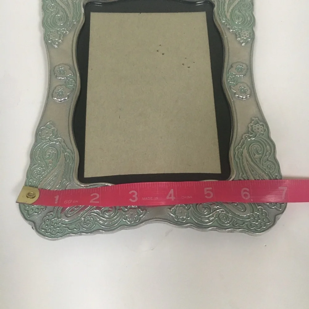 Vintage 1960’s Silver Green Paisley Picture Frames Set of 2 4x6